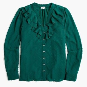 J. Crew Factory Women’s Jewel Tone Green Ruffle Blouse Dots Size Small